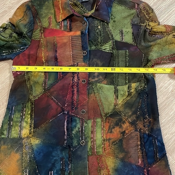 Michael Tyler Women’s Button Front Short Small Colorful Patchwork Lagenlook - Picture 9 of 12